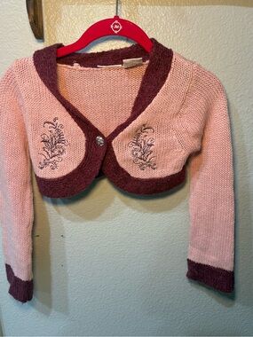 Mary-Kate and Ashley Y2K Burgundy and Pink Cropped Knit Cardigan Sweater 7/8
